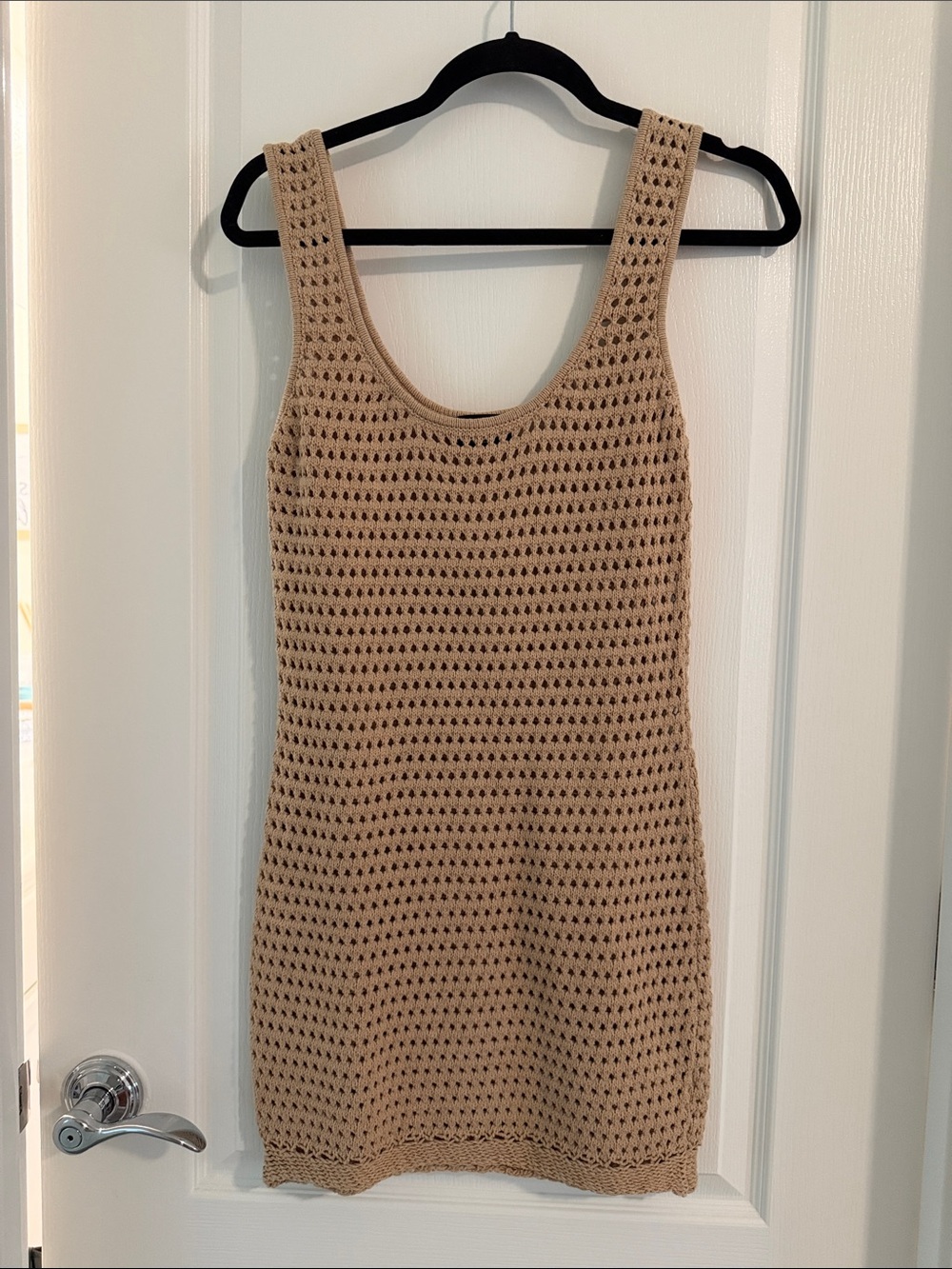 Vici Beige Crochet Knit Mini Dress